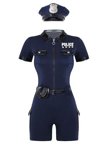 Mufeng Polizeikostüm Für Damen Zu Halloween Karneval Polizeioffizier Anzug Clown Jumpsuit Mit Hut Gürtel Tasche Maskenkostüm Marineblau XXL Mufeng Polizeikostüm Für Damen Zu Halloween Karneval Polizeioffizier Anzug Clown Jumpsuit Mit Hut Gürtel Tasche Maskenkostüm Marineblau XXL von Mufeng
