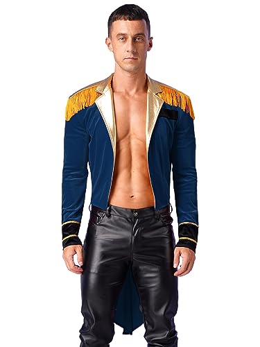 Mufeng Zirkusdirektor Kostüm Für Herren Karneval Halloween Mottopartys Lange Jacke Mit Hut Kragen Und Handschuhen Langer Trenchcoat Cosplay Smoking Dunkelblau S von Mufeng