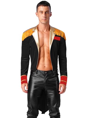 Mufeng Zirkusdirektor Kostüm Für Herren Karneval Halloween Mottopartys Lange Jacke Mit Hut Kragen Und Handschuhen Langer Trenchcoat Cosplay Smoking Schwarz XXL von Mufeng