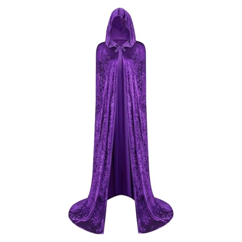 Muffinwang Samt-Umhang mit Kapuze für Cosplay und Halloween, Zauberer-Umhang, Kostüm für Damen, Mittelalter-Motto-Partys (violett) von Muffinwang