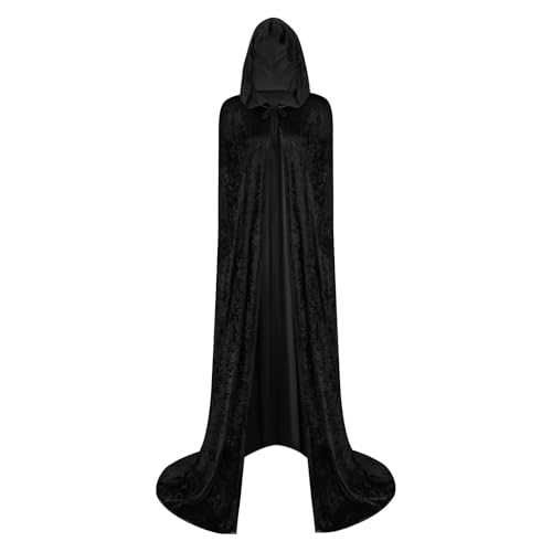 Muffinwang Samt-Umhang mit Kapuze für Cosplay und Halloween, Zauberer-Umhang, Kostüm für Damen, Mittelalter-Mottopartys (schwarz) von Muffinwang