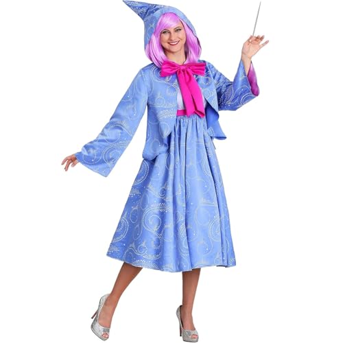 Mugoebu Damen Cinderella Kostüm, Gute Fee Kostüm, Deluxe Kapuzenumhang Partykleid Set Halloween Cinderella Cosplay Kostüme Party Outfits (Blue, L) von Mugoebu