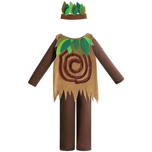 Mugoebu Kindertag Kinder Baumkostüm Jahresring Weste und Overall Blattstirnband für Mädchen Jungen Rollenspiel Cosplay Baumkostüm für Kinder (Brown, 3-4T) von Mugoebu