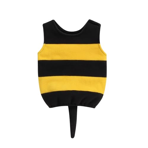 Mugoebu Unisex Baby Halloween Bienenkostüm Klassisches Tanktop mit Streifenmuster mit Flügeln und Schwanz für Kleinkinder, Cosplay, Party, Urlaub, Outfit (Yellow, 0-6 Months) von Mugoebu