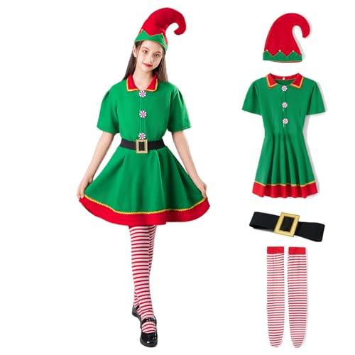 Muimray Elfenkostüm für Babys und Mädchen, Weihnachtsmann-Kostüm, Weihnachtskleidung, Oberteil + Hose + Hut, Cosplay-Kostüm, Mädchen, 4-5 Jahre Muimray Elfenkostüm für Babys und Mädchen, Weihnachtsmann-Kostüm, Weihnachtskleidung, Oberteil + Hose + Hut, Cosplay-Kostüm, Mädchen, 4-5 Jahre von Muimray