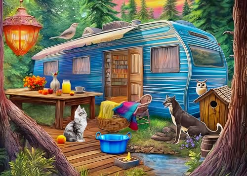 Puzzle 1000 Teile – Puzzle für Erwachsene und Kinder ab 14 Jahren – Wald-Wohnwagen-Camping von Mulic