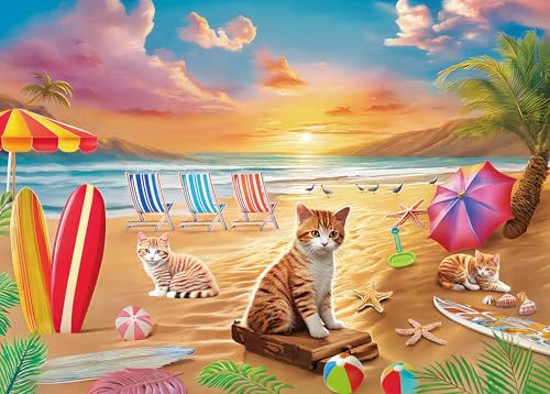 Puzzle 300 Teile – Puzzle für Erwachsene und Kinder ab 14 Jahren - Sonnenuntergang am Meer und Katzen von Mulic