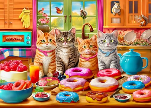 Puzzle 500 Teile – Puzzle für Erwachsene und Kinder ab 14 Jahren - Küchenkätzchen und Donuts von Mulic