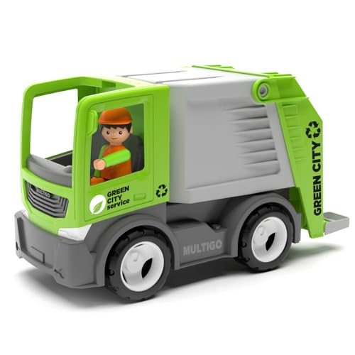 MultiGO City Sandkasten Spielzeug für Kinder ab 3 Jahre - großes Müllauto mit Müllmann - Sandspielzeug für Outdoor Spiele - Auto für den Garten von MultiGO