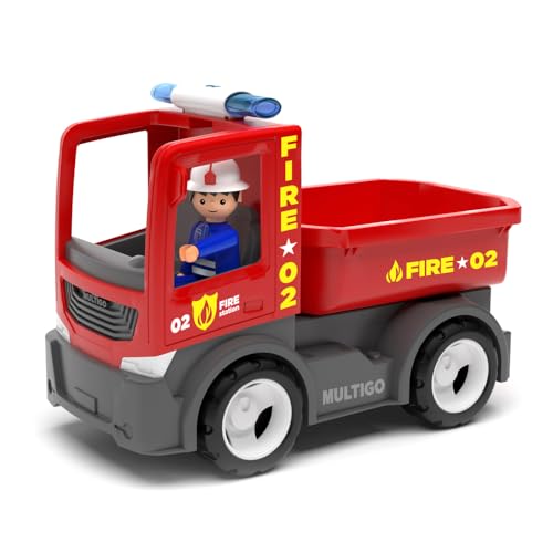 MultiGO Fire Sandkasten Spielzeug für Kinder ab 3 Jahre - großer Pritschenwagen mit Feuerwehrmann - Feuerwehr Sandspielzeug für Outdoor Spiele - Feuerwehrauto für den Garten von MultiGO