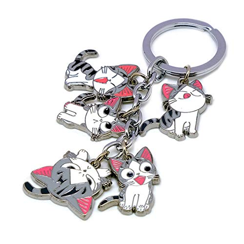Multiculture Schlüsselanhänger mit 5 Chibi Katze Figuren für Kleine Katze Chi Fans von Multiculture