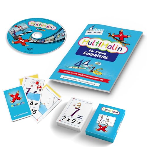 MultiMalin Das kleine Einmaleins (Set mit 1 Heft, 1 DVD, 1 Kartenspiel) - Multiplikation Lernen: techniken von Gedächtnisweltmeisterin - Rechnen üben, 1x1 Lernen, Lernhilfe für Kinder (DVD + ONLINE) von MultiMalin