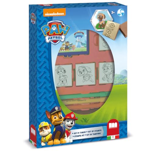 Multiprint Box 4 Stempel für Kinder Paw Patrol, 100% Made in Italy, Benutzerdefinierte Stempelset Kinder, in Holz und Naturkautschuk, Ungiftige Waschbare Tinte, Geschenkidee, Art.27903 von Multiprint