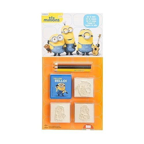 Multiprint 3896 Blister 3 Minions 2, 100% Made in Italy, personalisierte Stempel für Kinder, aus Holz und Naturkautschuk, waschbare Tinte, ungiftig, Geschenkidee, S von Multiprint