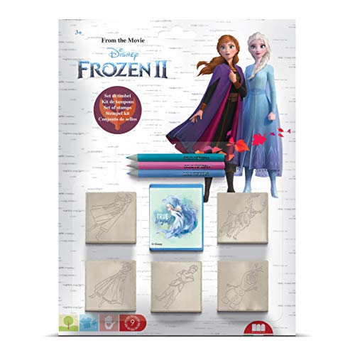 Multiprint Blister 5 Stempel für Kinder Disney Frozen 2, 100% Made in Italy, Benutzerdefinierte Stempelset Kinder, in Holz und Naturkautschuk, Ungiftige Waschbare Tinte, Geschenkidee, Art.05981 von Multiprint