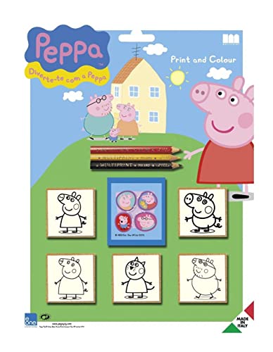 Multiprint Blister 5 Stempel für Kinder Peppa Pig, 100% Made in Italy, Benutzerdefinierte Stempelset Kinder, in Holz und Naturkautschuk, Ungiftige Waschbare Tinte, Geschenkidee, Art.05875 von Multiprint
