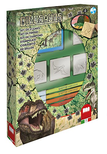 Multiprint Box 4 Stempel für Kinder Dinosauri, 100% Made in Italy, Benutzerdefinierte Stempelset Kinder, in Holz und Naturkautschuk, Ungiftige Waschbare Tinte, Geschenkidee, Art.27220 von Multiprint