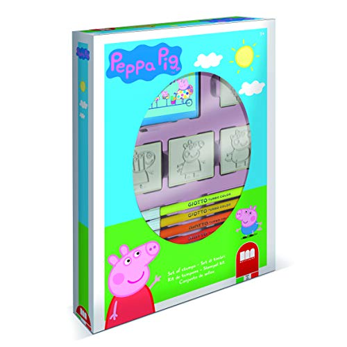Multiprint Box 4 Stempel für Kinder Peppa Pig, 100% Made in Italy, Benutzerdefinierte Stempelset Kinder, in Holz und Naturkautschuk, Ungiftige Waschbare Tinte, Geschenkidee, Art.27875 von Multiprint