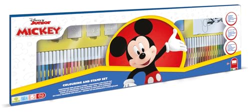Multiprint Set 4 Stempel für Kinder und 60 Farbige Markierungen Disney Mickey, Made in Italy, Stempelset Kinder, in Holz und Naturkautschuk, Ungiftige Waschbare Tinte, Geschenkidee, Art.18945 von Multiprint