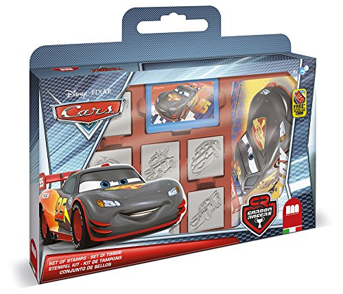 Multiprint Tasche 7 Stempel für Kinder Disney Cars, 100% Made in Italy, Benutzerdefinierte Stempelset Kinder, in Holz und Naturkautschuk, Ungiftige Waschbare Tinte, Geschenkidee, Art.07823 von Multiprint