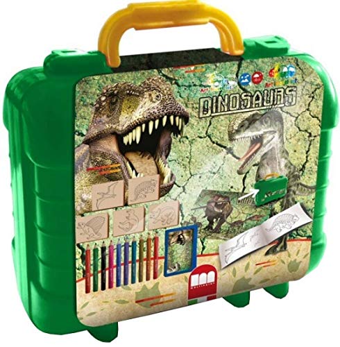 Multiprint Tashe Travel Set Dinosauri, Made in Italy, Malbucher, mit Puzzles und Buntstifte, Stempelset Kinder, in Holz und Naturkautschuk, Ungiftige Waschbare Tinte, Geschenkidee, Art.42220 von Multiprint