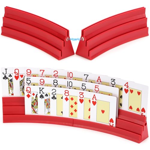 Mumjooyi Kartenhalter Kinder Spielkartenhalter 3 Rampen Kartenhalter Spielkarten 4 Stück Pokerkarten Halter Wiederverwendbar für Senioren Erwachsene und Kinder Kartenständer (Rot) von Mumjooyi