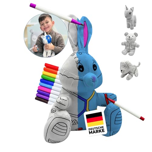 Mumore Kuscheltier zum Anmalen|Baumwoll-Stofftier mit 10 auswaschbaren Filzstiften|Fördert Kreativität & Motorik[Wiederverwendbar & Waschbar] Spielzeug Kinder 3 Jahren Malspielzeug Hase von Mumore