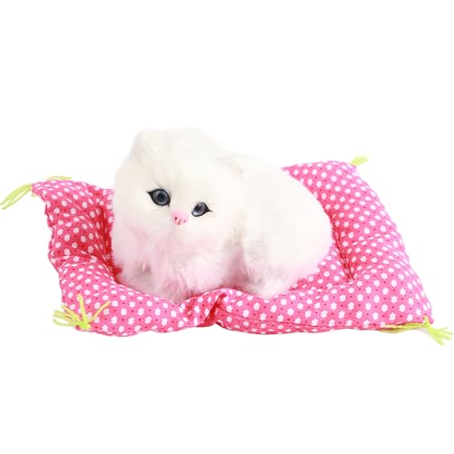 Mumusuki 1pcs Sitzende Katze Im Kissenpuppenspielzeug,Mini Niedliches Kätzchen Plüschspielzeug mit Miehen Klingt Tischauto Dekors Handspielzeug (Katzen Werden in Weiß miauen) von Mumusuki