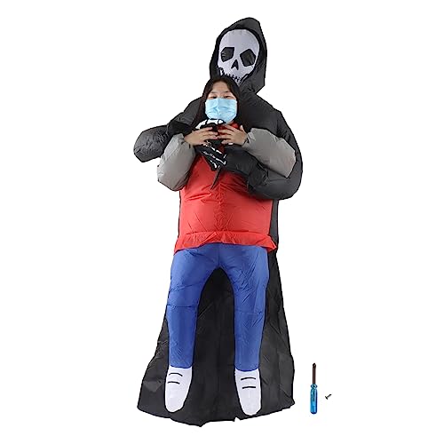 Mumusuki Aufblasbares Geisterkostüm für Erwachsene für Halloween-Cosplay-Party, Lustiges Wasserdichtes Schwarzes Geisterkostüm mit Batteriekastengebläse, Cosplay-Kostüm-Requisiten von Mumusuki