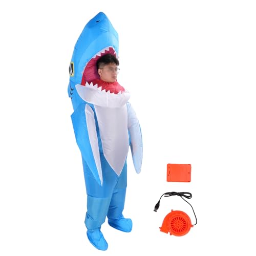 Mumusuki Aufblasbares Haifischkostüm, 210T Polyester Stoff Lustige Ganzkörper Blowt Tierkostüm für 150 Bis 190 Cm Höhe, für Halloween, Hochzeit, Festival, Party, Cosplay -Event von Mumusuki