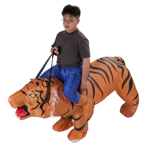 Mumusuki Aufblasbares Tigerkostüm, Fahrt mit Tigerkostüm Blowt Tierkostüm mit Gebläse für 150-190 Cm Körperhöhe, für Halloween, Weihnachten, Geburtstag, Hochzeit, Party, Cosplay von Mumusuki