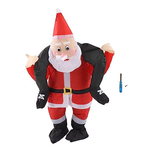 Mumusuki Aufblasbares Weihnachtsmann-Kostüm für Erwachsene, Lustiger Reitanzug, Cosplay-Rollenspiel-Requisiten mit Batteriekasten-Lüfter für die Weihnachtsfeier (Erwachsene 150–190 cm) von Mumusuki