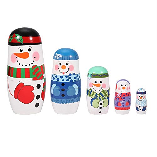 Mumusuki Multi-Layer Nesting 5pcs Weihnachten handbemalte süße hölzerne Matroschka-Puppen Russische Nesting Dolls Set Home Decoration(Large Snowman) von Mumusuki