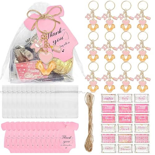 Mumuve 6/20-teiliges Babyfüßchen-Schlüsselanhänger-Set mit Dankeschön-Etikett, Kordelzug, Beutel, Verpackung, Aufkleber für Hochzeiten, Babypartys von Mumuve