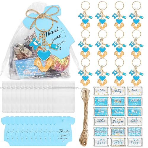 Mumuve 6/20-teiliges Babyfüßchen-Schlüsselanhänger-Set mit Dankeschön-Etikett, Kordelzug, Beutel, Verpackung, Aufkleber für Hochzeiten, Babypartys von Mumuve