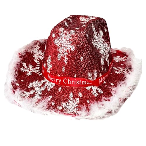 Mumuve Cowboyhut, Weihnachtsmütze für Erwachsene mit Schneeflockenmuster Pailletten Weihnachtskostüm Hut Damen Herren Urlaub Party Bühne Mumuve Cowboyhut, Weihnachtsmütze für Erwachsene mit Schneeflockenmuster Pailletten Weihnachtskostüm Hut Damen Herren Urlaub Party Bühne von Mumuve