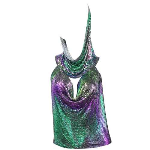 Mumuve Damen-Camisole mit Pailletten, 2-teiliges Outfit, rückenfreies Oberteil und Kopftuch, metallischer Club-Körper Mumuve Damen-Camisole mit Pailletten, 2-teiliges Outfit, rückenfreies Oberteil und Kopftuch, metallischer Club-Körper von Mumuve