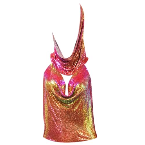 Mumuve Damen-Camisole mit Pailletten, 2-teiliges Outfit, rückenfreies Oberteil und Kopftuch, metallischer Club-Körper Mumuve Damen-Camisole mit Pailletten, 2-teiliges Outfit, rückenfreies Oberteil und Kopftuch, metallischer Club-Körper von Mumuve