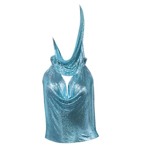 Mumuve Damen-Camisole mit Pailletten, 2-teiliges Outfit, rückenfreies Oberteil und Kopftuch, metallischer Club-Körper Mumuve Damen-Camisole mit Pailletten, 2-teiliges Outfit, rückenfreies Oberteil und Kopftuch, metallischer Club-Körper von Mumuve