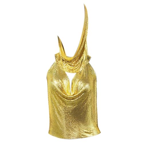 Mumuve Damen-Camisole mit Pailletten, 2-teiliges Outfit, rückenfreies Oberteil und Kopftuch, metallischer Club-Körper Mumuve Damen-Camisole mit Pailletten, 2-teiliges Outfit, rückenfreies Oberteil und Kopftuch, metallischer Club-Körper von Mumuve