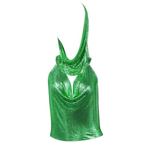 Mumuve Damen-Camisole mit Pailletten, 2-teiliges Outfit, rückenfreies Oberteil und Kopftuch, metallischer Club-Körper Mumuve Damen-Camisole mit Pailletten, 2-teiliges Outfit, rückenfreies Oberteil und Kopftuch, metallischer Club-Körper von Mumuve