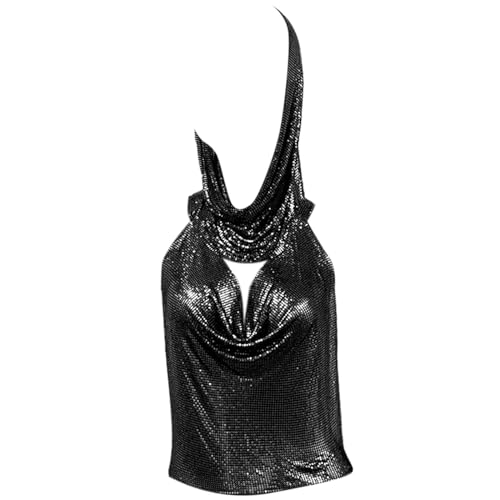 Mumuve Damen-Camisole mit Pailletten, 2-teiliges Outfit, rückenfreies Oberteil und Kopftuch, metallischer Club-Körper Mumuve Damen-Camisole mit Pailletten, 2-teiliges Outfit, rückenfreies Oberteil und Kopftuch, metallischer Club-Körper von Mumuve