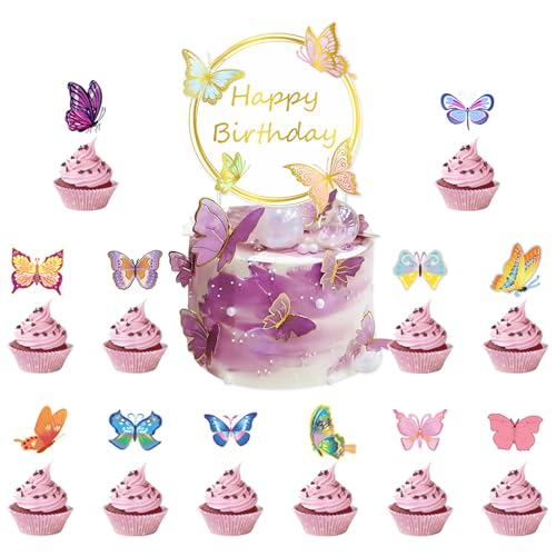 Schmetterlings-Partydekorationsset, Cupcake-Topper, dekorative Banner, Kuchenzubehör, Papierstruktur, geeignet für Festivals Schmetterlings-Partydekorationsset, Cupcake-Topper, dekorative Banner, Kuchenzubehör, Papierstruktur, geeignet für Festivals von Mumuve