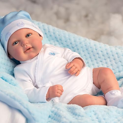ARIAS Reborn Joel Puppe mit Decke, realistische Babypuppe mit weißer Kleidung, Schnuller und Schnuller, Vinylspitzen und weichem Körper, Spielzeug für Jungen und Mädchen ab 3 Jahren (ARI98021) von Arias