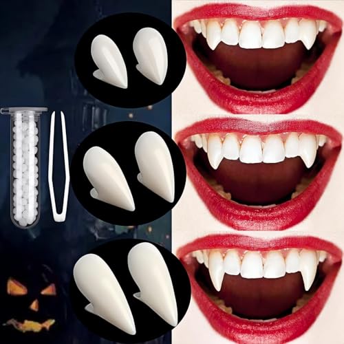 3 Paar Vampirzähne, 3 Größen Falsche Reißzähne mit Festem Klebstoff für Halloween-Requisiten, Kostümzubehör Vampir-Werwolfzähne Reißzähne Partygeschenke 3 Paar Vampirzähne, 3 Größen Falsche Reißzähne mit Festem Klebstoff für Halloween-Requisiten, Kostümzubehör Vampir-Werwolfzähne Reißzähne Partygeschenke von Mupkvy
