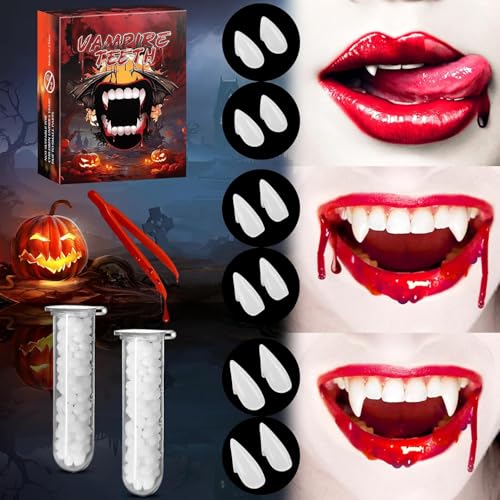 6 Paar Vampirzähne, Realistische Vampir Zähne für Halloween mit Selbstklebenden Falschen Halloweenzähnen, Cosplay-Vampirkostüm für Frauen und Männer, Halloween-Partygeschenke 6 Paar Vampirzähne, Realistische Vampir Zähne für Halloween mit Selbstklebenden Falschen Halloweenzähnen, Cosplay-Vampirkostüm für Frauen und Männer, Halloween-Partygeschenke von Mupkvy