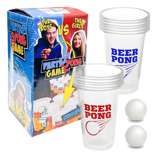 Murago - Bier Pong Trinkspiel 14 teiliges Set - Bierpong Beer Tisch Spiel Trinkspiel Becher Bälle Partyspiel Geschenkset Mitbringsel Mehrweg wiederverwendbar spülmaschinenfest transparent blau rot Murago - Bier Pong Trinkspiel 14 teiliges Set - Bierpong Beer Tisch Spiel Trinkspiel Becher Bälle Partyspiel Geschenkset Mitbringsel Mehrweg wiederverwendbar spülmaschinenfest transparent blau rot von Murago