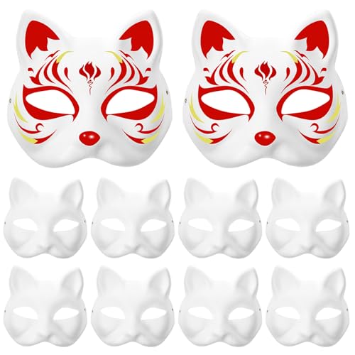 Katzenmaske, 10pcs Katzenmasken zum Malen von leeren Fuchsmasken DIY Maskerade Therain Maske, weiße Papiermasken Halloween Cosplay Requisite von Murezima