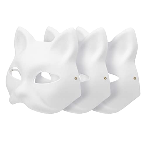 Katzenmaske, 3pcs leere Fuchsmasken Maskerade DIY Farbe, weißes Papier Persönlichkeit Halloween Cosplay unbemalte Stütze von Murezima