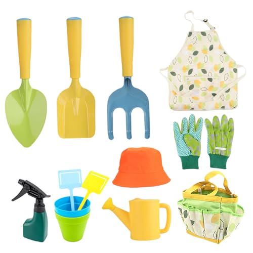 Kinder Gartenarbeit Set, 11 Stück Kleinkind Gartenarbeit Set einschließlich Schaufel, Harke, Gießkanne, Handschuhe, Schürze, Hut, Blumentopf Tragetasche, Kinder Gartenarbeit Werkzeuge Jungen Mädchen von Murezima